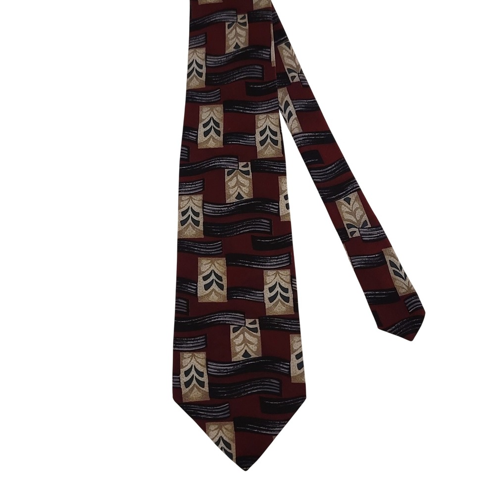 JT Beckett Mens Silk Tie‎ Burgundy Abstract Geometric Italian Silk Made in USA